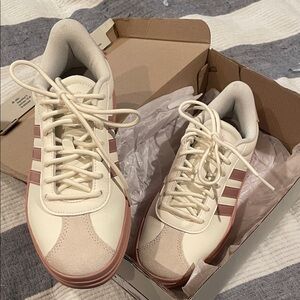 Adidas Cream and Pink VL Court Bold Sneakers